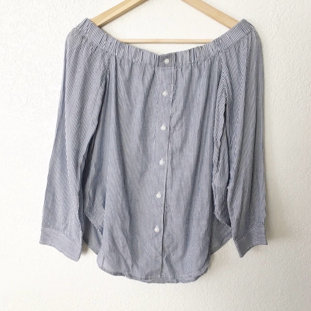 Striped Off-Shoulder Blouse - Blue